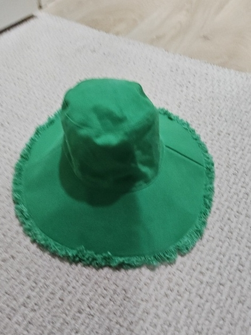 Frances Valentine Green Wide-Brim Frayed Sun Hat